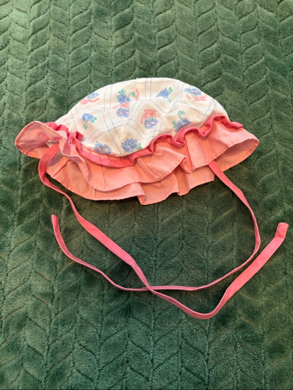 Baby Infant Bonnet Sun Hat Chin Ties Ruffle Peach Blue 0-6 months